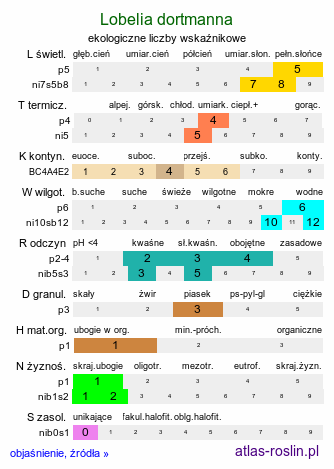 ekologiczne liczby wskaźnikowe Lobelia dortmanna (lobelia jeziorna)