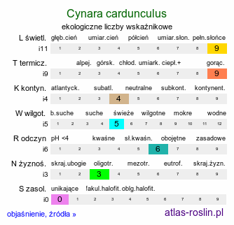 ekologiczne liczby wskaźnikowe Cynara cardunculus (kard)