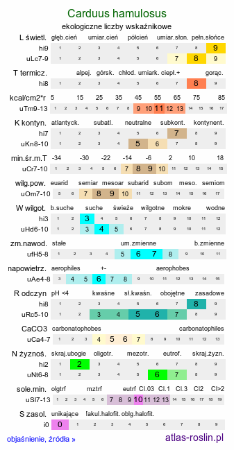 ekologiczne liczby wskaźnikowe Carduus hamulosus (oset haczykowaty)