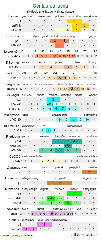 ekologiczne liczby wskaźnikowe Centaurea jacea (chaber łąkowy)