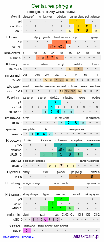 ekologiczne liczby wskaźnikowe Centaurea phrygia (chaber austriacki)