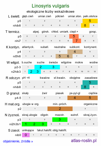 ekologiczne liczby wskaźnikowe Linosyris vulgaris (ożota zwyczajna)