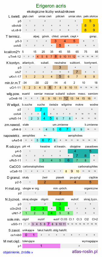 ekologiczne liczby wskaźnikowe Erigeron acris (przymiotno ostre)