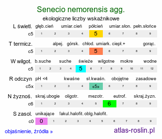 ekologiczne liczby wskaźnikowe Senecio nemorensis agg. (starzec gajowy (agg.))