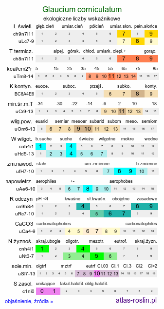 ekologiczne liczby wskaźnikowe Glaucium corniculatum (siwiec pomarańczowy)