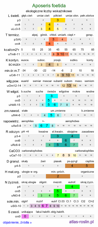 ekologiczne liczby wskaźnikowe Aposeris foetida (sałatnica leśna)