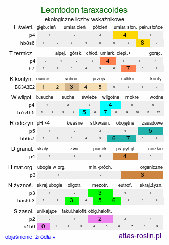 ekologiczne liczby wskaźnikowe Leontodon saxatilis (brodawnik różnoowockowy)