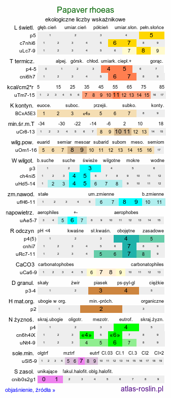 ekologiczne liczby wskaźnikowe Papaver rhoeas (mak polny)