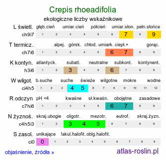 ekologiczne liczby wskaźnikowe Crepis rhoeadifolia (pępawa makolistna)