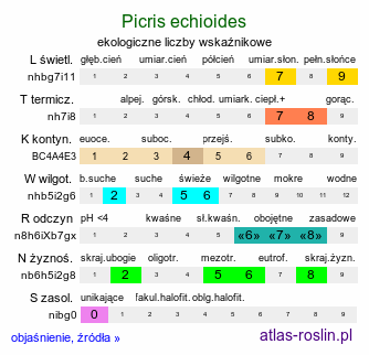 ekologiczne liczby wskaźnikowe Picris echioides (goryczel żmijowcowy)