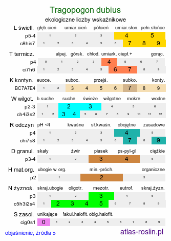 ekologiczne liczby wskaźnikowe Tragopogon dubius (kozibród wielki)