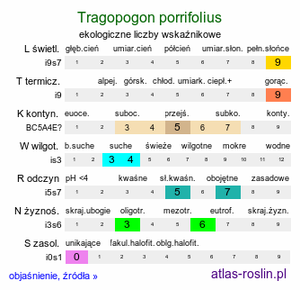 ekologiczne liczby wskaźnikowe Tragopogon porrifolius (kozibród porolistny)