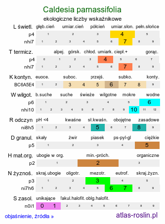 ekologiczne liczby wskaźnikowe Caldesia parnassifolia (kaldezja dziewięciornikowata)
