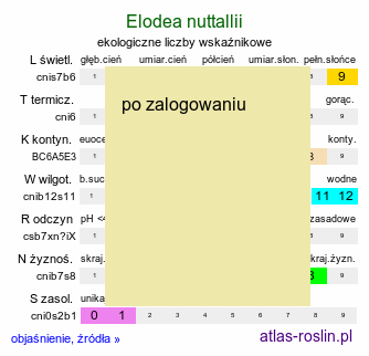 ekologiczne liczby wskaÅºnikowe Elodea nuttallii (moczarka delikatna)