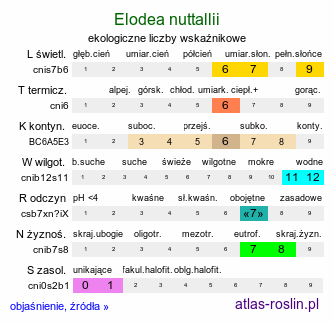 ekologiczne liczby wskaźnikowe Elodea nuttallii (moczarka delikatna)