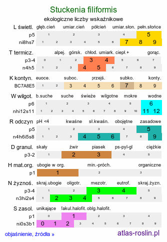 ekologiczne liczby wskaźnikowe Stuckenia filiformis (stuckenia nitkowata)