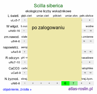 ekologiczne liczby wskaźnikowe Scilla siberica (cebulica syberyjska)