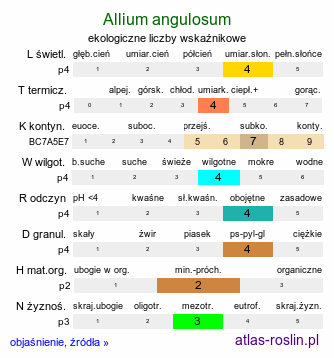 ekologiczne liczby wskaźnikowe Allium angulosum (czosnek kątowaty)