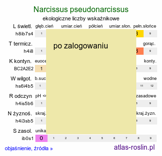ekologiczne liczby wskaÅºnikowe Narcissus pseudonarcissus (narcyz trÄ…bkowy)