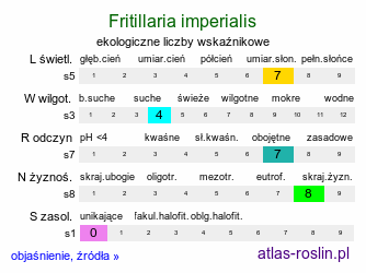 ekologiczne liczby wskaźnikowe Fritillaria imperialis (szachownica cesarska)