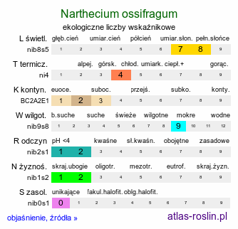 ekologiczne liczby wskaźnikowe Narthecium ossifragum (łomka zachodnia)