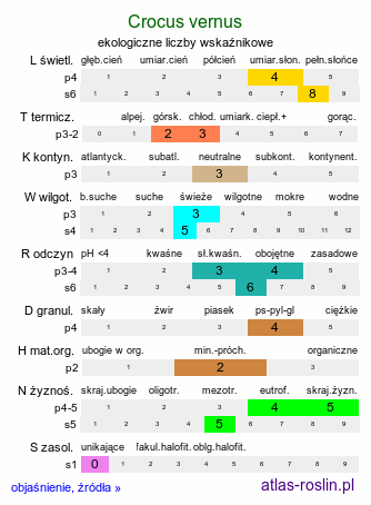 ekologiczne liczby wskaźnikowe Crocus vernus (krokus wiosenny)
