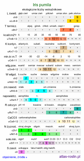 ekologiczne liczby wskaźnikowe Iris pumila (kosaciec niski)