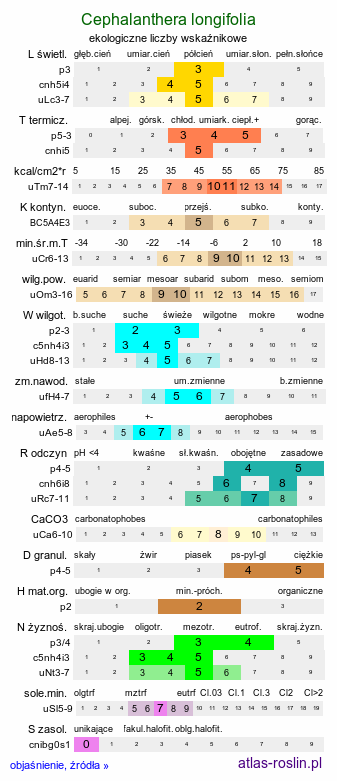 ekologiczne liczby wskaźnikowe Cephalanthera longifolia (buławnik mieczolistny)