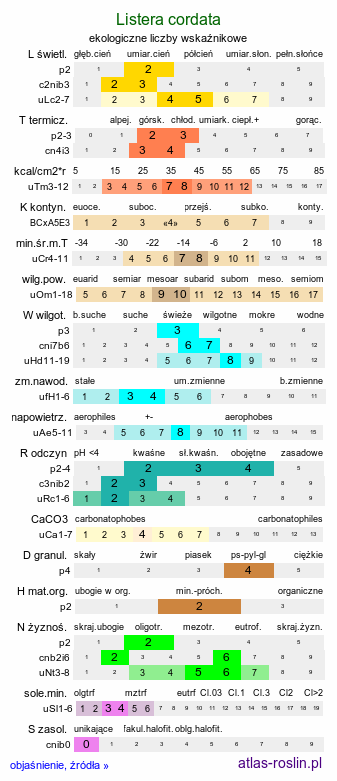 ekologiczne liczby wskaźnikowe Listera cordata (listera sercowata)