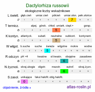 ekologiczne liczby wskaźnikowe Dactylorhiza russowii (kukułka Russowa)