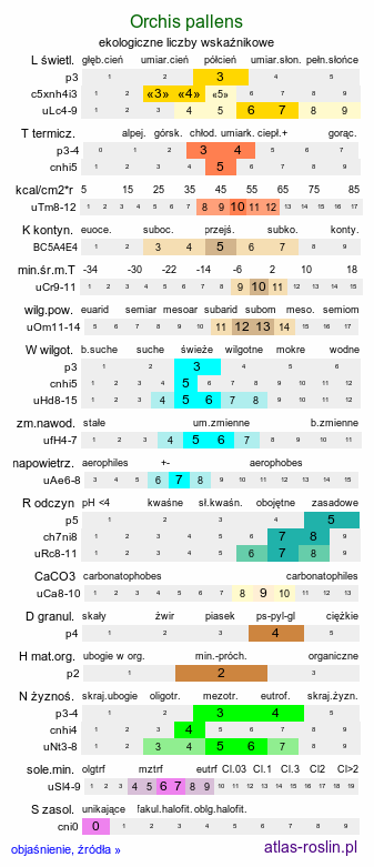 ekologiczne liczby wskaźnikowe Orchis pallens (storczyk blady)