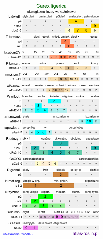 ekologiczne liczby wskaźnikowe Carex ligerica (turzyca loarska)