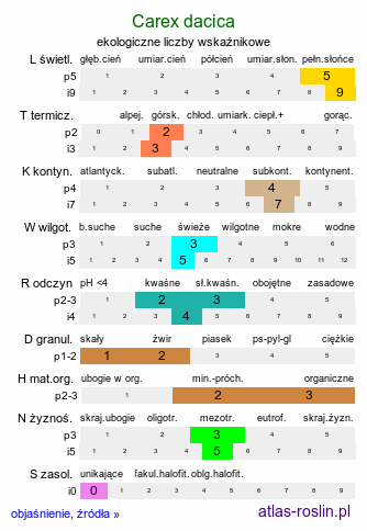 ekologiczne liczby wskaźnikowe Carex dacica (turzyca dacka)