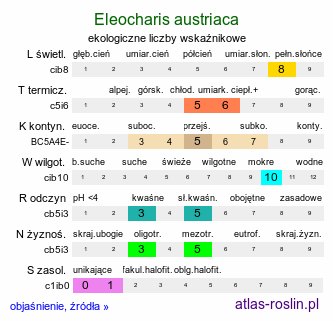 ekologiczne liczby wskaźnikowe Eleocharis austriaca (ponikło austriackie)