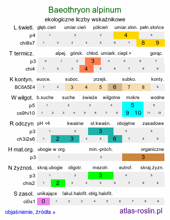 ekologiczne liczby wskaźnikowe Baeothryon alpinum (wełnianeczka alpejska)