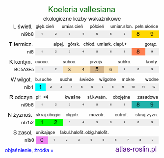 ekologiczne liczby wskaźnikowe Koeleria vallesiana