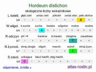 ekologiczne liczby wskaźnikowe Hordeum distichon (jęczmień dwurzędowy)