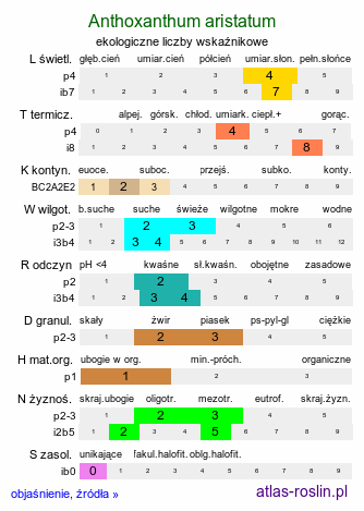 ekologiczne liczby wskaźnikowe Anthoxanthum aristatum (tomka oścista)