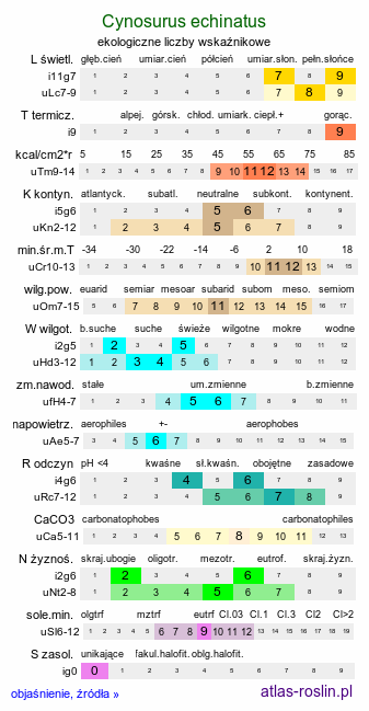 ekologiczne liczby wskaźnikowe Cynosurus echinatus (grzebienica najeżona)