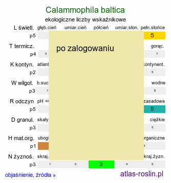 ekologiczne liczby wskaźnikowe Calammophila baltica (trzcinnikownica nadbrzeżna)