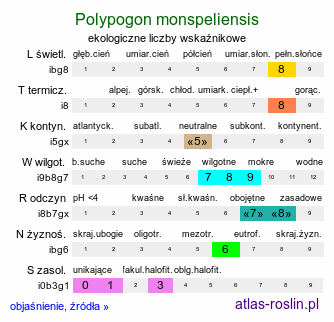 ekologiczne liczby wskaźnikowe Polypogon monspeliensis (polipogon montpeliański)