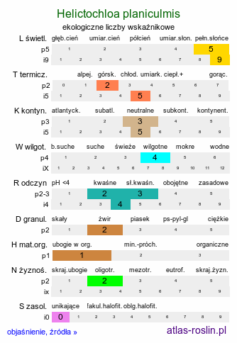 ekologiczne liczby wskaźnikowe Helictochloa planiculmis (owsica spłaszczona)