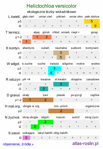 ekologiczne liczby wskaźnikowe Helictochloa versicolor (owsica pstra)