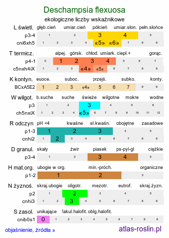 ekologiczne liczby wskaźnikowe Deschampsia flexuosa (śmiałek pogięty)