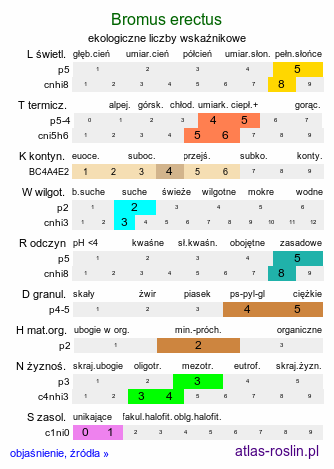 ekologiczne liczby wskaźnikowe Bromus erectus (stokłosa prosta)