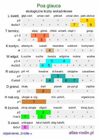 ekologiczne liczby wskaźnikowe Poa glauca (wiechlina sina)