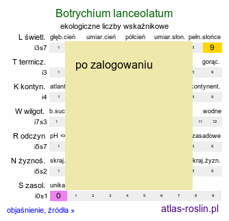 ekologiczne liczby wskaźnikowe Botrychium lanceolatum (podejźrzon lancetowaty)