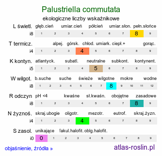 ekologiczne liczby wskaźnikowe Palustriella commutata (źródliskowiec zmienny)