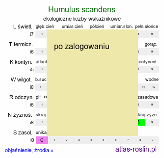 ekologiczne liczby wskaźnikowe Humulus scandens (chmiel japoński)