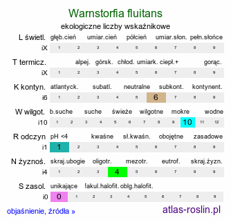 ekologiczne liczby wskaźnikowe Warnstorfia fluitans (warnstorfia pływająca)